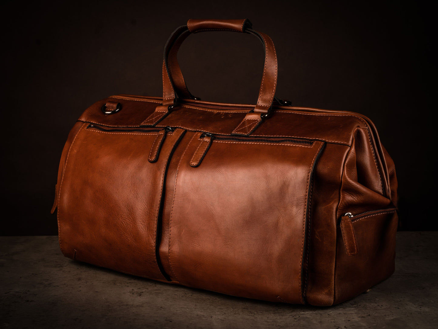 Portofino, Weekendbag i skinn, cognac